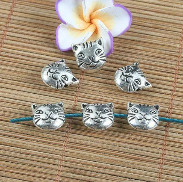 20pcs 11*10mm Alloy Charm Two Sides Cat Spacer Beads G1235