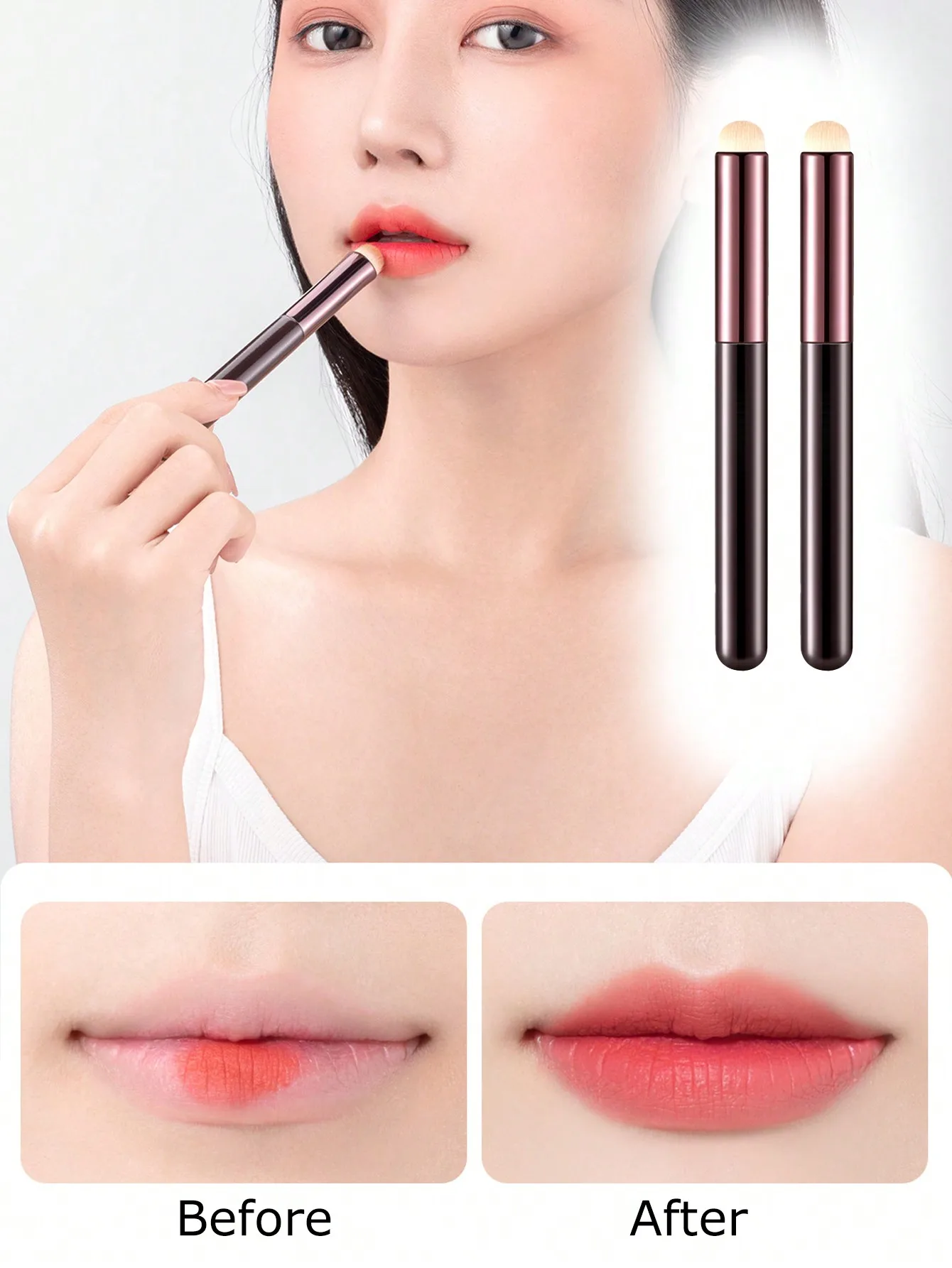 فرشاة شفاه مستديرة محمولة مناسبة لمزج أحمر الشفاه غير اللامع ، إخفاء المكياج ، 2 ، لكل مجموعة