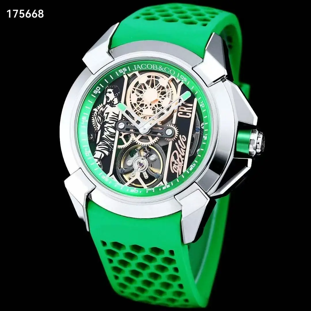 ساعة جاكو توربيون الميكانيكية إصدار محدود للرجال ساعة ميكانيكية زجاج الياقوت مقاومة للماء ماركة كريستيانو رونالدو كو