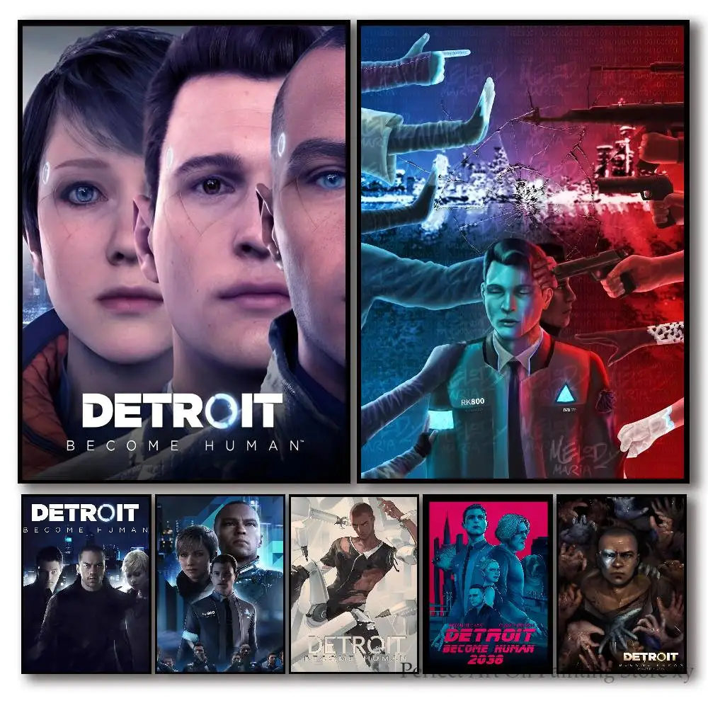 Affiche autocollante du jeu Detroit Become Human, décoration murale pour salle, entrée, restaurant, peinture artistique