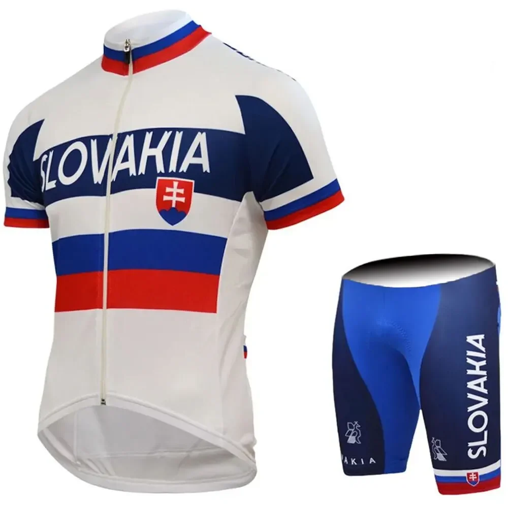 Conjunto de ropa de ciclismo del equipo nacional de Eslovaquia para hombre, traje de camiseta y pantalones cortos para bicicleta de carretera, ropa deportiva para bicicleta de montaña