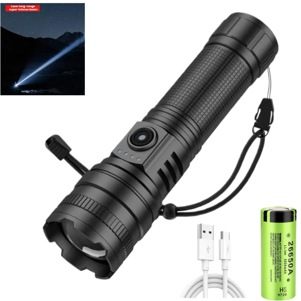 Super Light Portable LED Flashlight Type-C Charging Zoomable Waterproof Torch Outdoor Camping Patrol Emergency Lantern