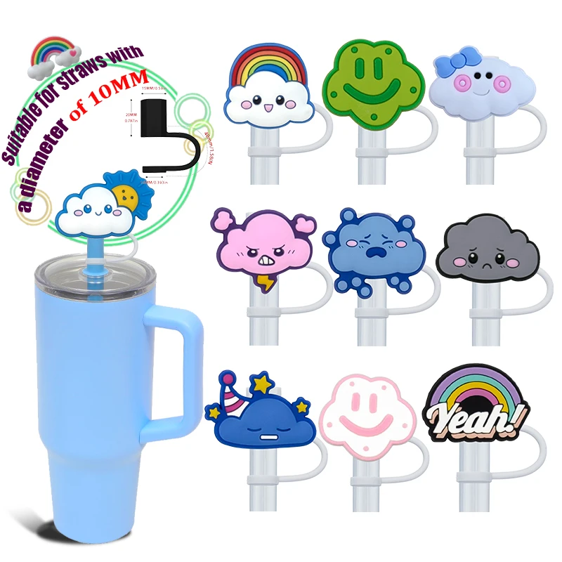 

1/4PCS Cartoon Emoticons Straw Cover Cap 10MM Drink Straw Plug Eco-friendly Splash Proof Drinking Cup Charms Pendent Party Gift