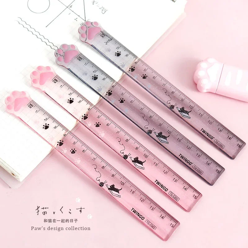 مسطرة بلاستيكية مستقيمة لمخلب القط اللطيف ، أدوات مكتبية كاواي ، أداة رسم كرتونية ، هدية لجائزة الطالب ، مدرسة مكتبية ، 15 *
