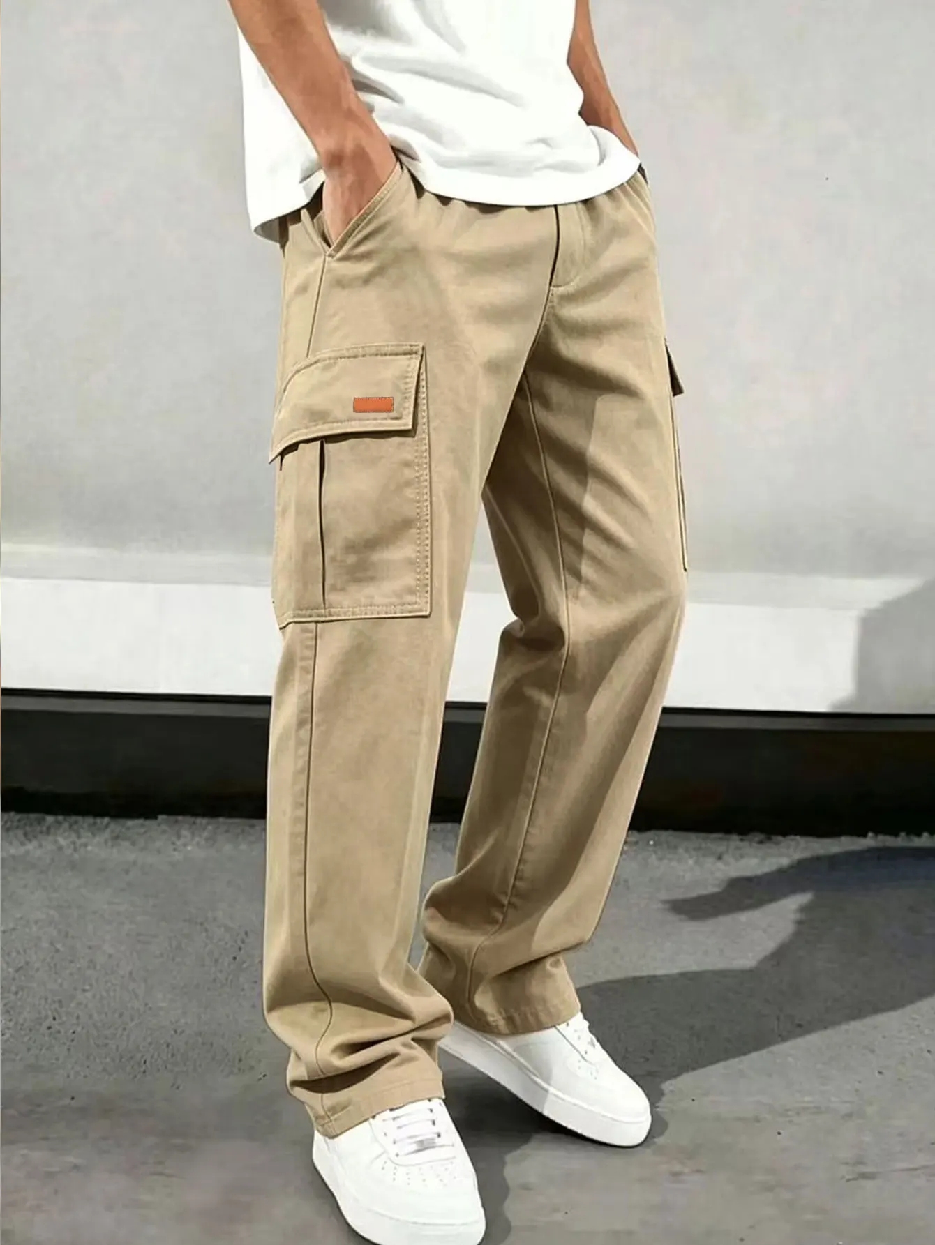 Herren Casual Gerade Geschnittene Arbeitshose Modisch Bequem Gewebter Stoff Frühling Herbst Alltagskleidung – Detail 1