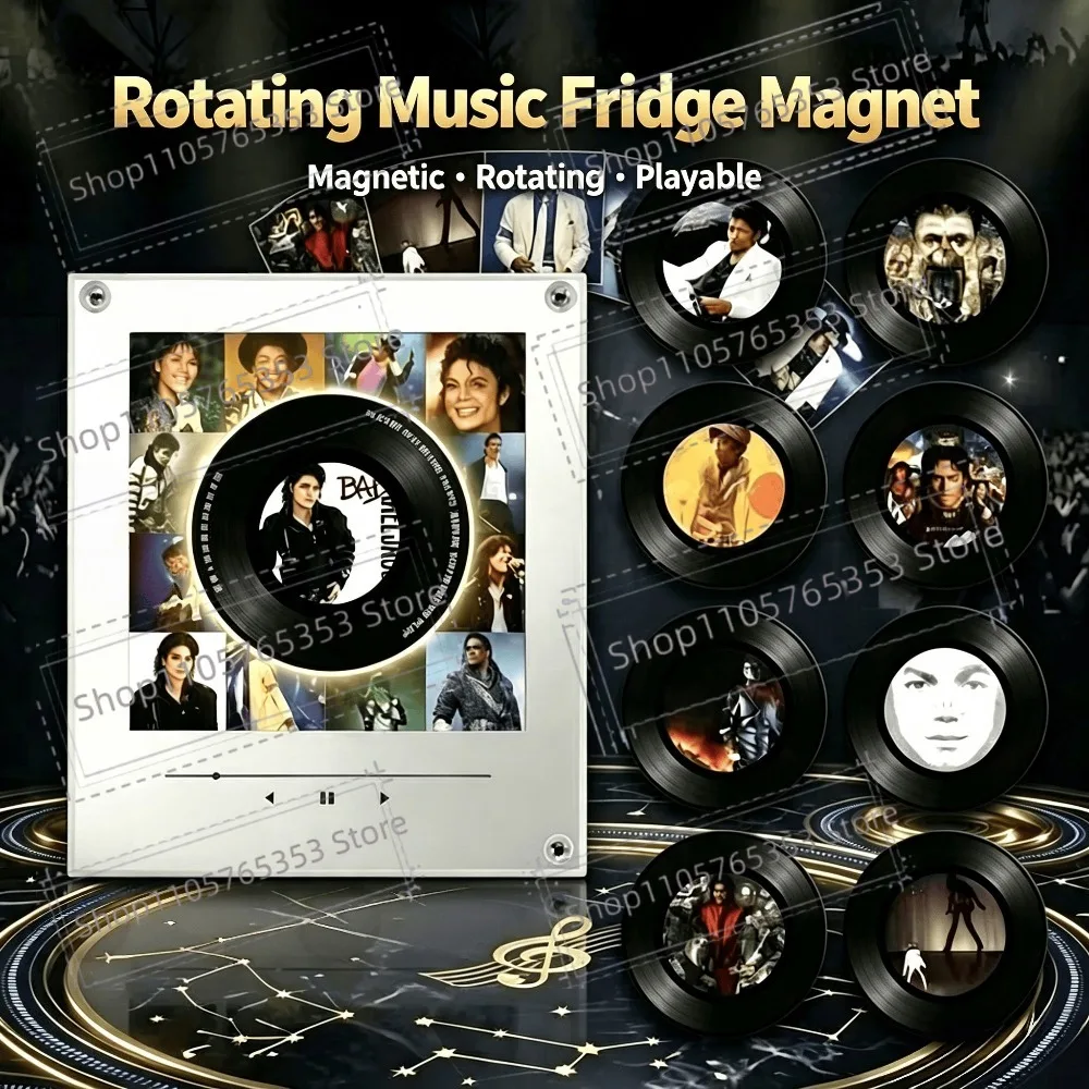 Michael Jackson NFC Magnetic Refrigerator Sticker Rotating Record Night Light NFC Automatic Singing Player 9 Vinyl Records