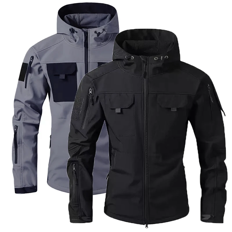 Men's Winter Autumn Warm Cargo Fleece Jackets Softshell Military Hoodie Windproof Outdoor Coats Hiking Camping Climbing Tactical