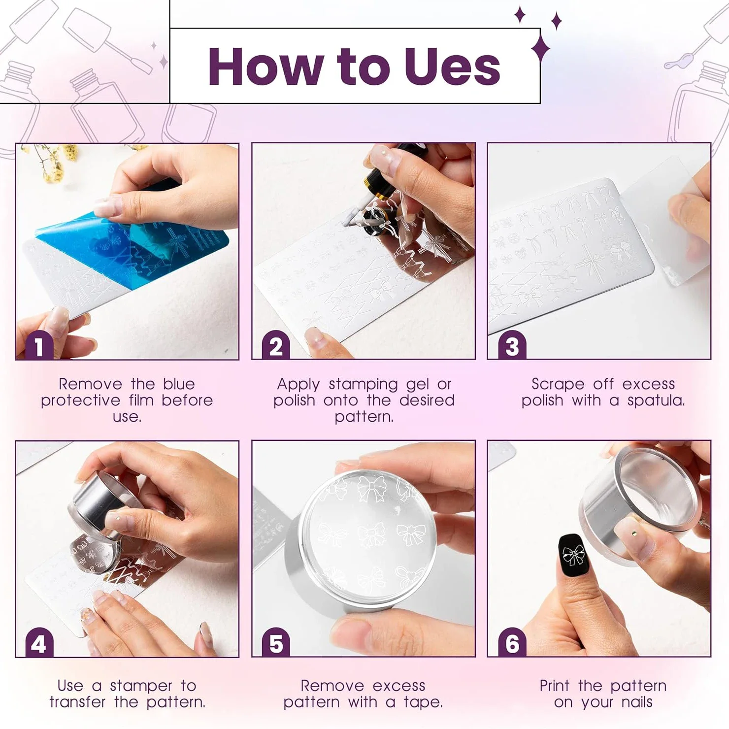 Szablony do stemplowania paznokci 14,5*9,5 cm, wzory kokardki, płytki do stemplowania paznokci, kawaii kokarda, narzędzia do manicure