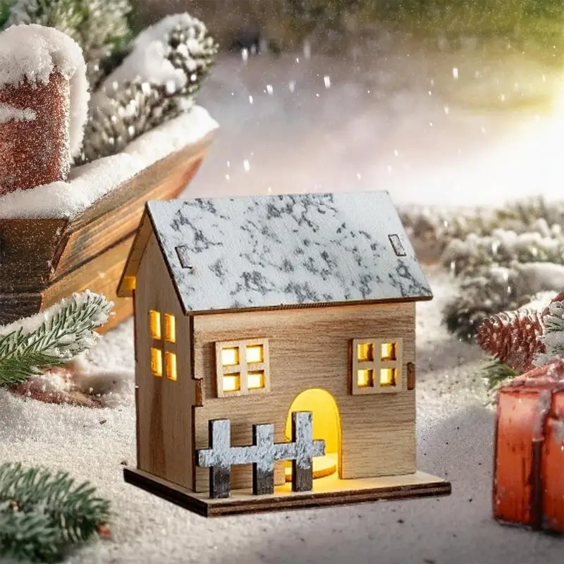 652F Christmas Village House Ornament Warm Glowing LED light Home Office Mantels Decors