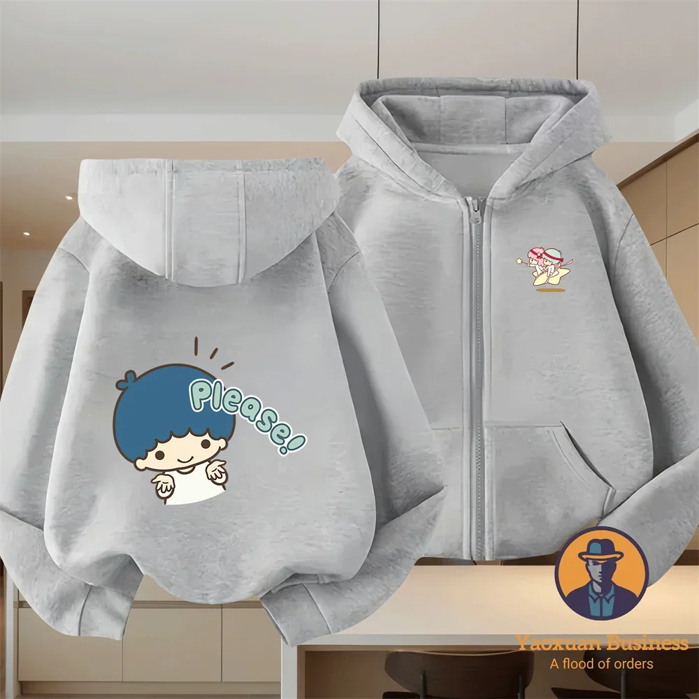 

Autumn Winter Trendy Sports Zipper Hoodie Pure Cotton Little Twin Stars Cute Print For Boys Girls