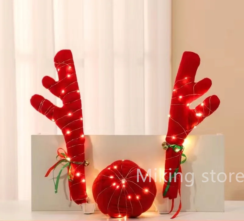 الرنة الديكور الأيائل قرن الوعل سيارة الأنف القرن زي ديكور مجموعة رودولف عيد الميلاد الرنة قرون الأنف الأحمر الحلي