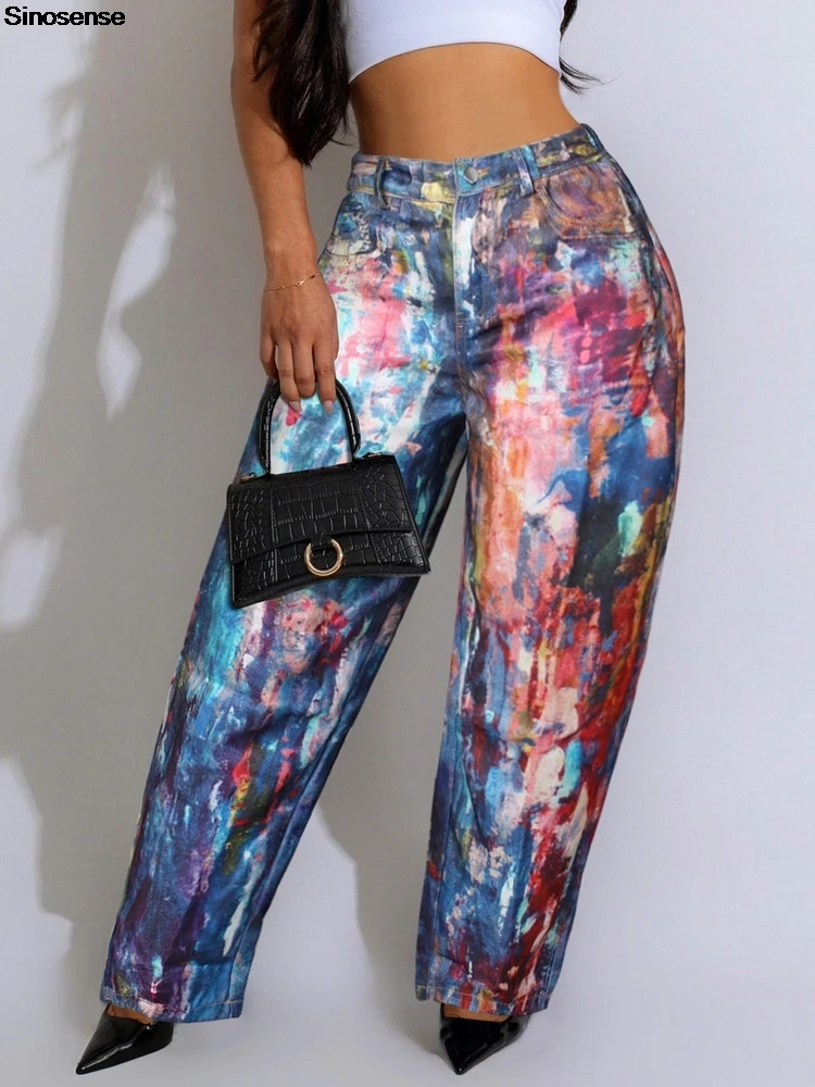 

Women's Baggy Barrel Jeans Casual Boyfriend Mid Rise Printed Wide Leg Denim Pants Y2K Outdoor Street Date Loose Denim Trousers