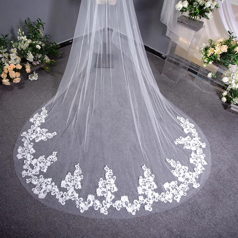 3M Bruiloft Sluier Met Kam Lace Edge Kathedraal Wedding Veil Bridal Veils Velos De Novia Bruiloft Accessoires Mariage