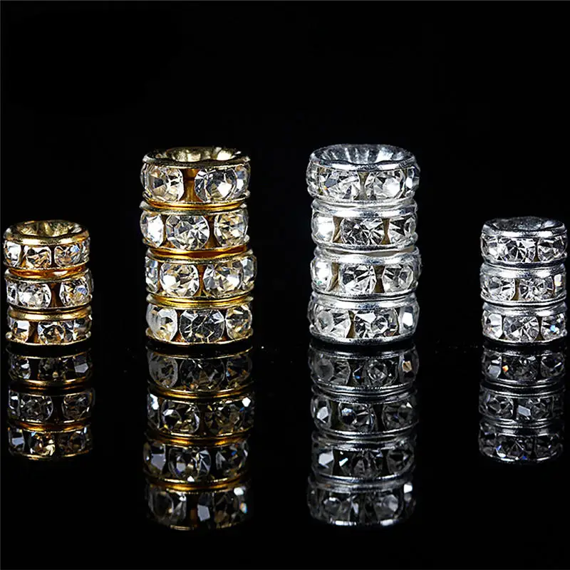 6mm 8mm 40/80Pcs/lot Mini White Rhinestone Rondelle Crystal Spacer Beads for Jewelry Making DIY Bracelet Necklace Accessories