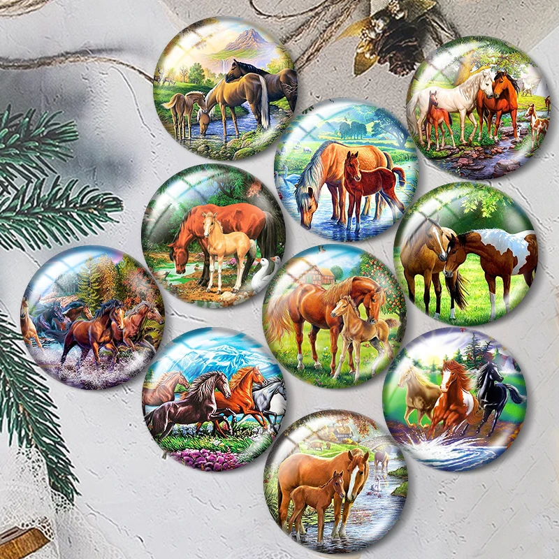 Animal Horse Tree 12/18/20/25mm Glass Cabochon Bracelet Pendant Rings for Jewelry Demo Earrings Back Making Findings