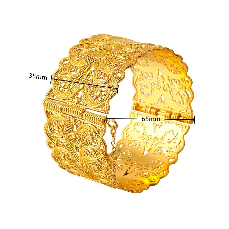 Vintage Münzmuster Manschettenarmband für Damen, Vergoldeter Hohler Metall-Breitarmreif Modischer Statement-Schmuck – Detail 12