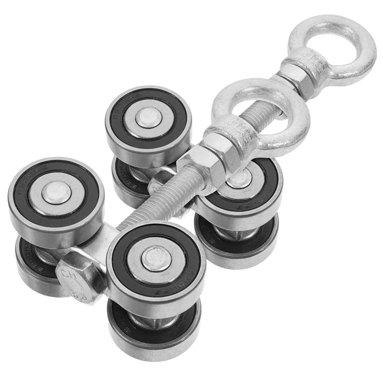 

2Sets Folding Door Sliding Track Hardware Heavy Duty Silent Four Wheel Trolley Assembly Rollers Four Bearing Track Roller