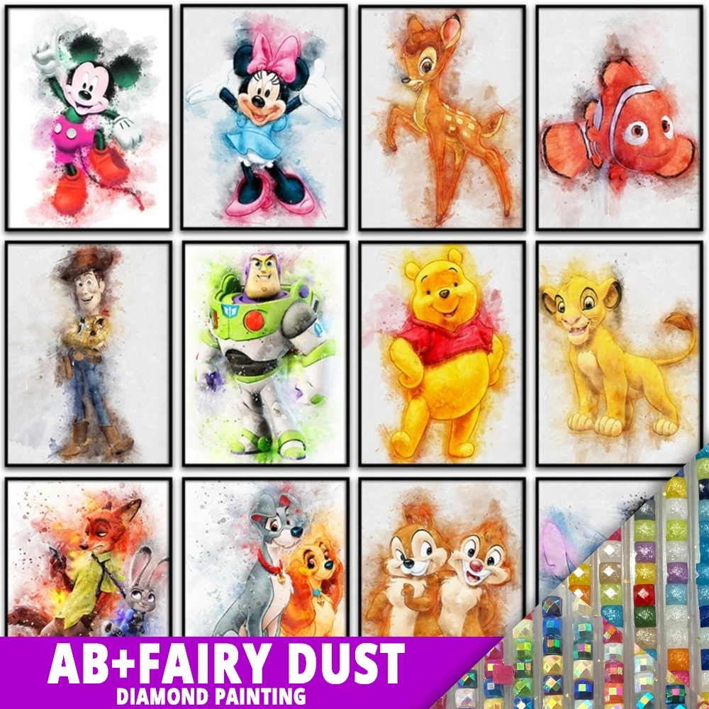 Fairy Dust AB DIY Diamond Painting Disney Girl Mickey Mouse Bambi Dog Home Decor Full Round Square Mosaic Embroidery Cross