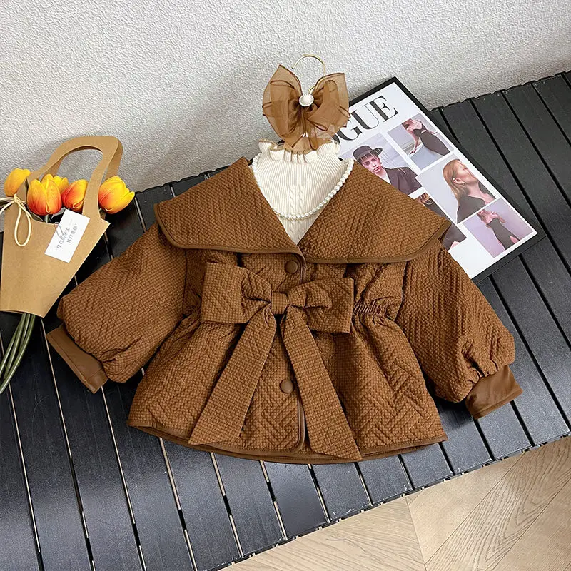 Girls Winter Cotton Coat 2024 New Girl Baby Fashionable Children Fashion Clip Cotton Thickened Coat One Piece Plush Pants