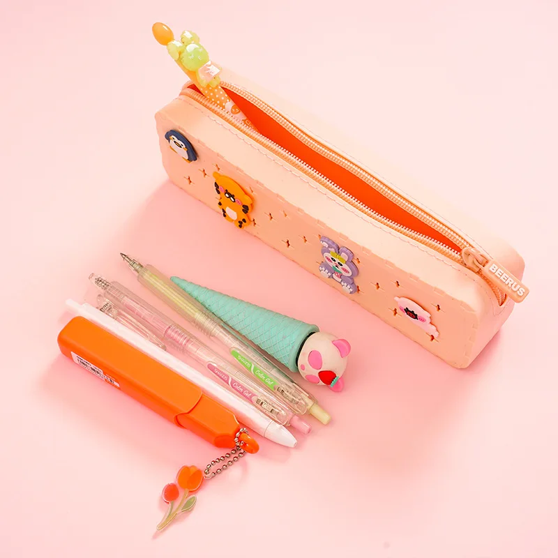 

Большой вместительный мультяшный силиконовый пенал с отверстием для учащихся начальной школы, настольный органайзер, сумка для хранения канцелярских принадлежностей