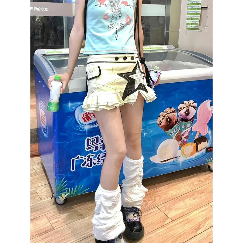 Y2K Star Denim Mini Skirt Women Harajuku Grunge Patchwork Jeans Skirts Summer Vintage Streetwear High Waist Design A Line Faldas