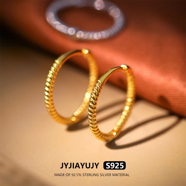 JYJIAYUJY 100% Whole Original Sterling Silver S925 Hoop Earrings Twisted Design Multiple sizes Fashion Jewelry Daily Use JYE127