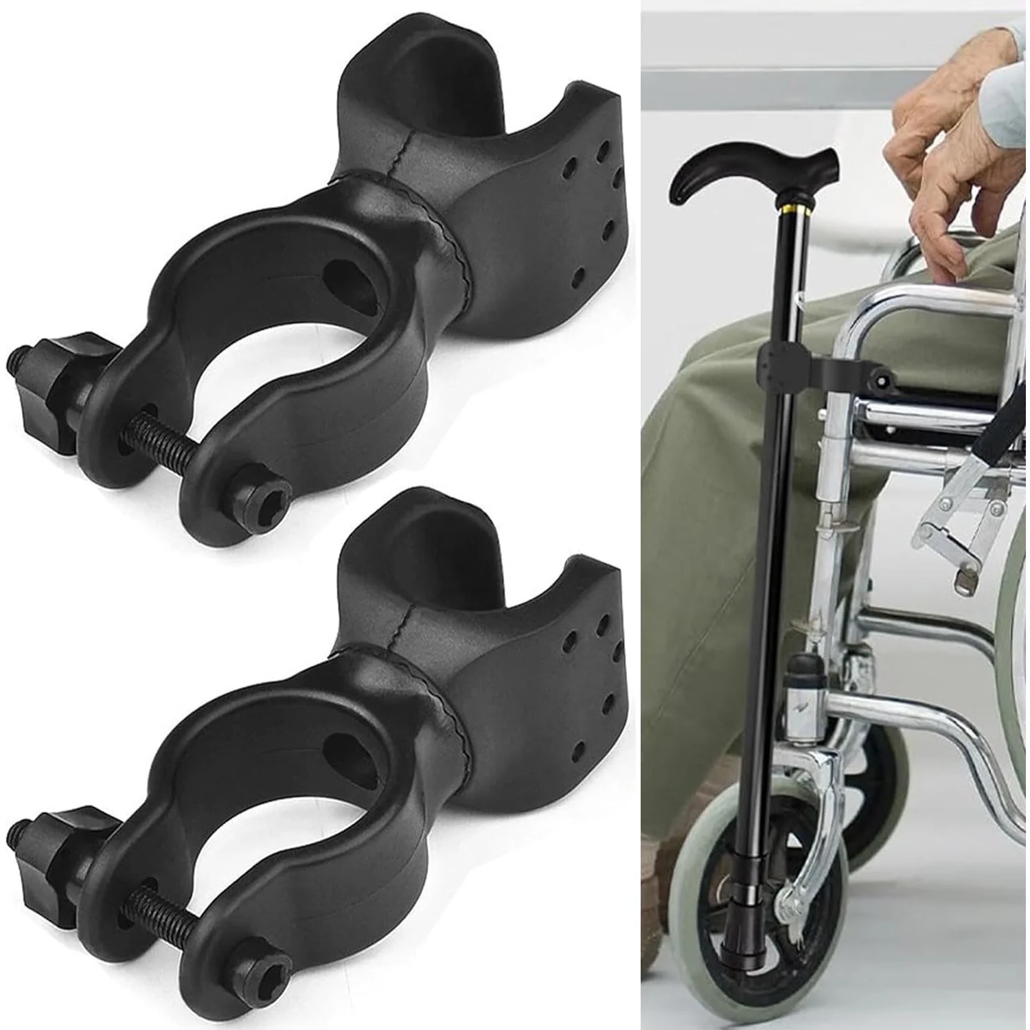 

Heavy-duty wheelchair cane bracket-360° rotatable, stable non-slip grip, no tool installation required,adjustableheightandangle,