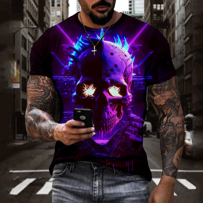 Horror Skull 3D Digital Pattern Print Mens Graphic T-shirts Causal Comfy Tees Short Sleeve Pullover Men Summer Outdoor Clothes