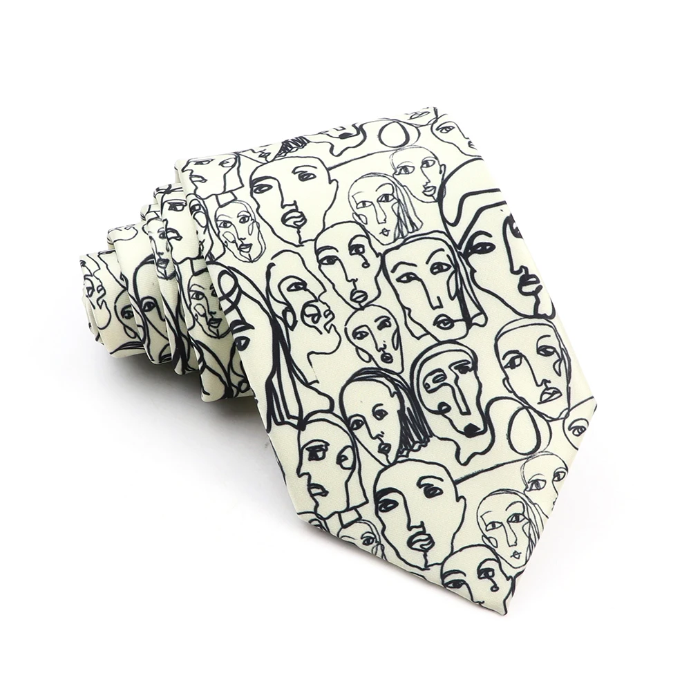 Mens Unique Design Soft Silk Ties House Face Flower View Pattern Draw Style Brown White Necktie For Party Wedding Novelty Gift