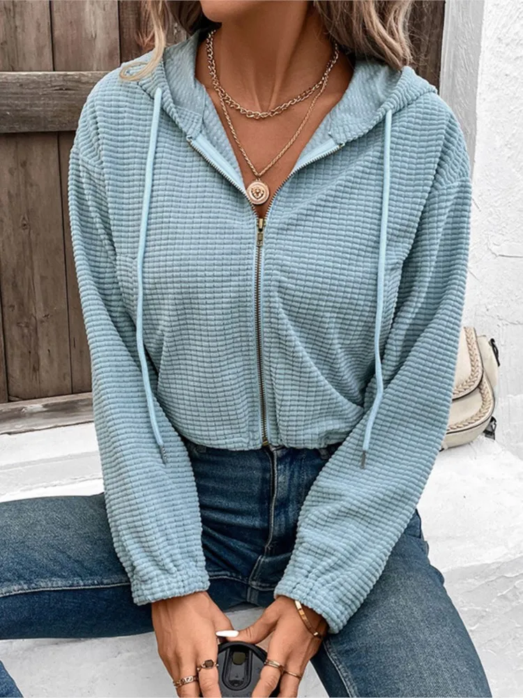 

Women's Clothing Versatile Casual Long Sleeve Hooded Solid Color Jacket All-match Loose Simple Style Comfortable Temperament