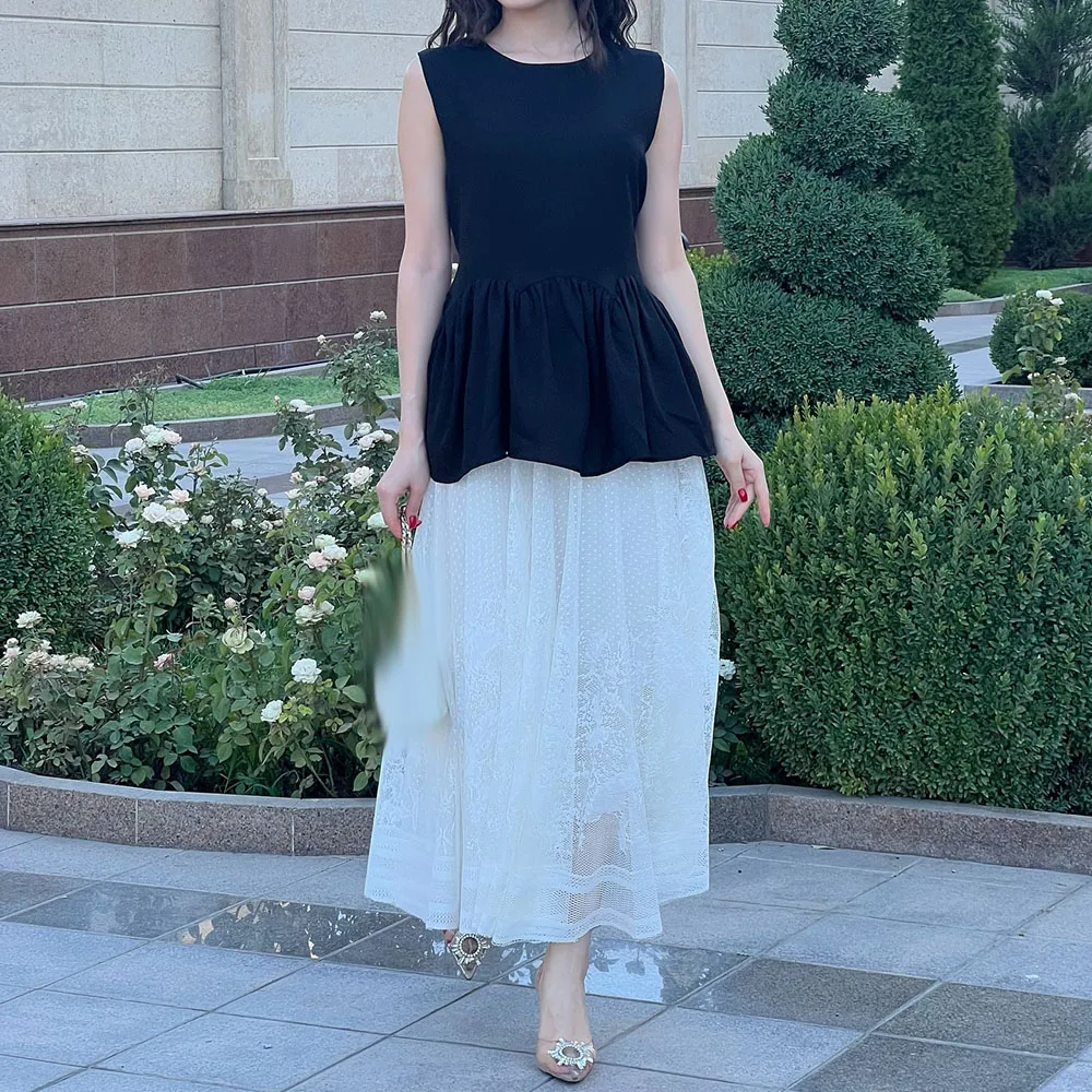 

Customized A-line Evening Dresses Ankle-length O-neck Sleeveless Prom Gown Simple Fashion Lace Draped Casual Party Gown