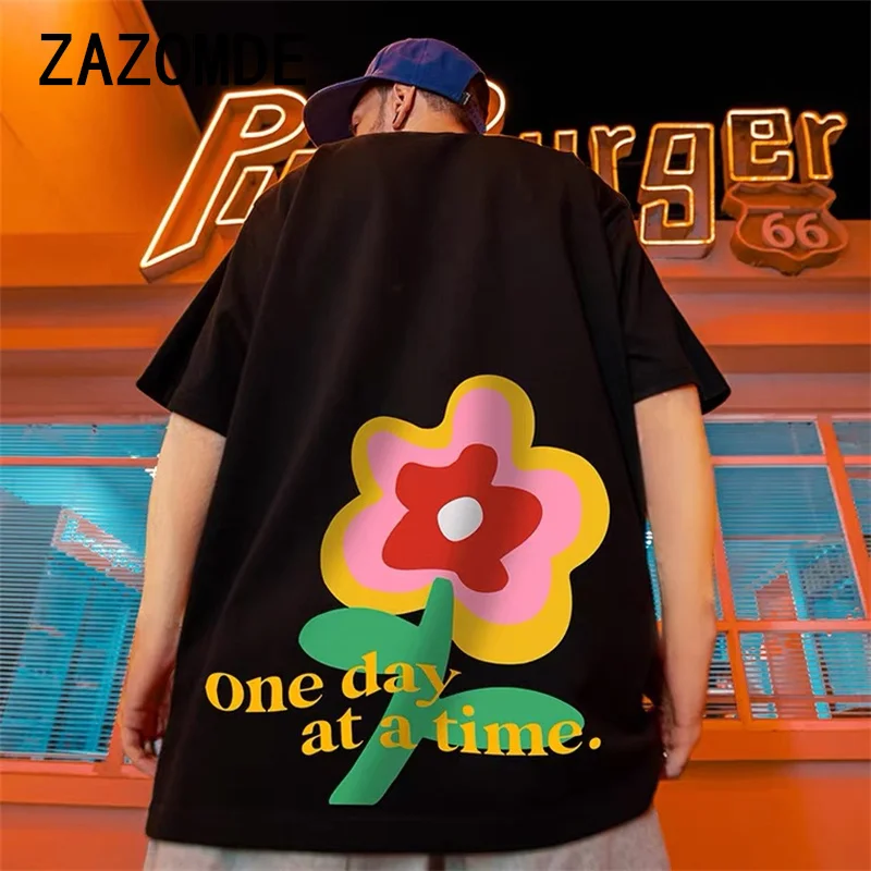 ZAZOMDE 2024 Floral Printed Man All-match Loose Long Sleeve T-shirt Out Wearing Summer Top O-neck Casual Cotton Tees