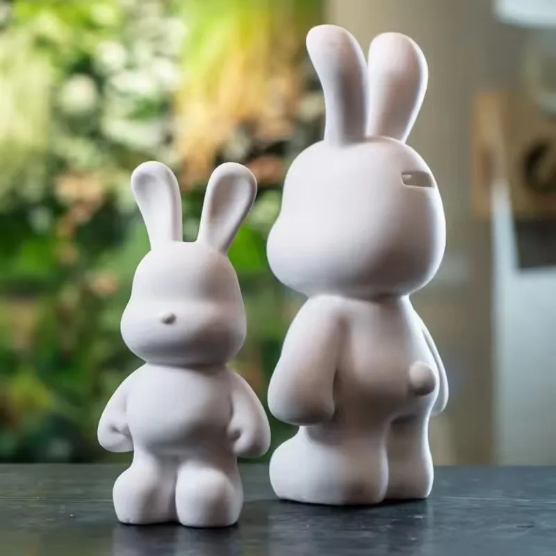 DIY pintura fluida figura de conejo pigmento hecho a mano muñeca juguete vinilo blanco estatuilla de conejo escultura decoración de la casa accesorios de mesa
