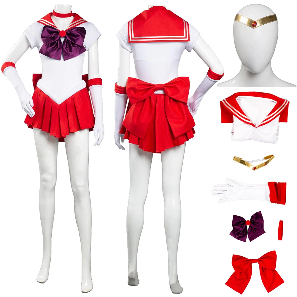 

Hino Rei Cosplay Fantasia Costume Anime Sailor Cosplay Dress Headband Disguise For Women Girls Halloween Carnival Party Suit