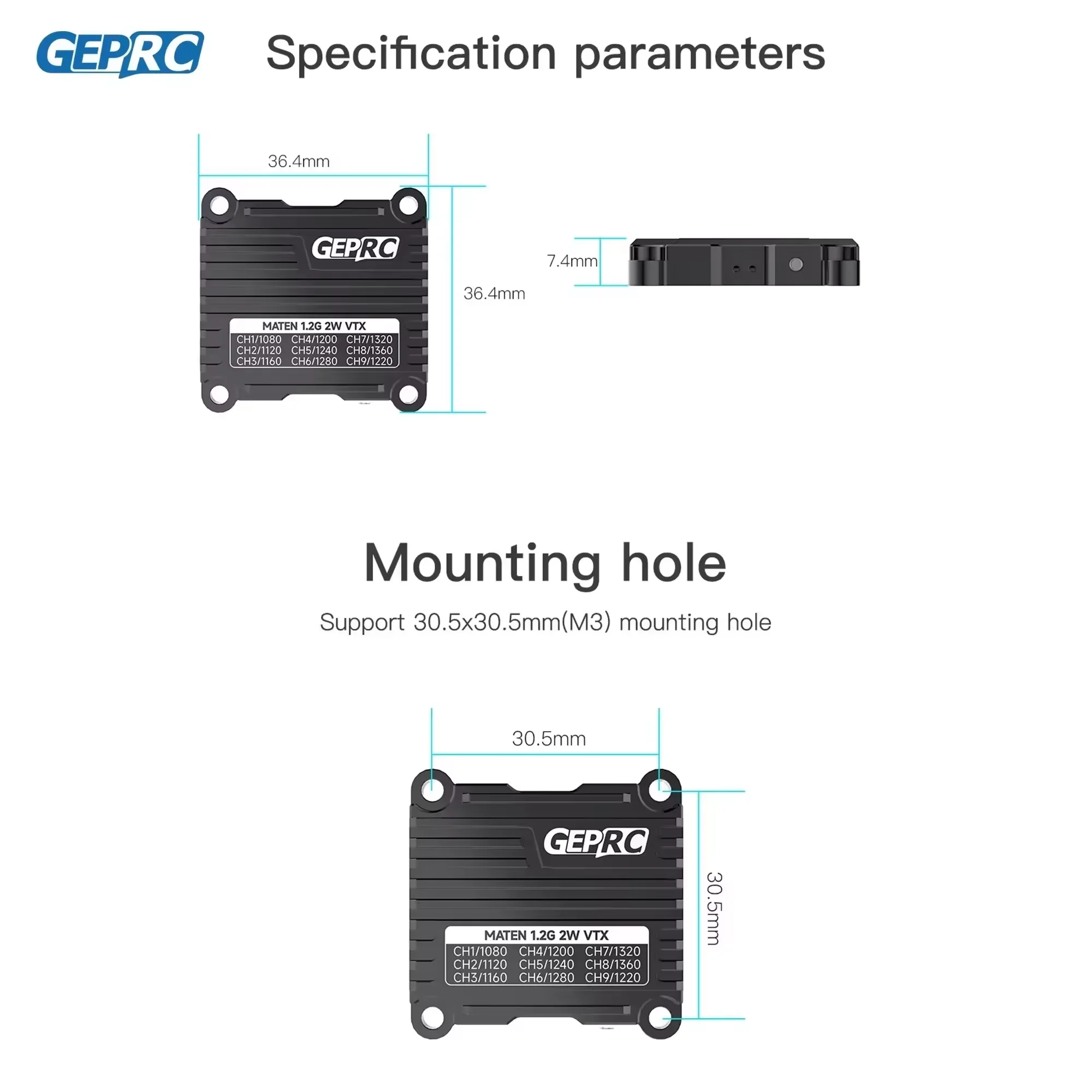 GEPRC MATEN 1.2G 2 W VTX 25 mW/2000 mW VTX Zender Zendmodule 1080 Mhz -1360 Mhz voor FPV Lange Afstand Racing Drone Onderdelen