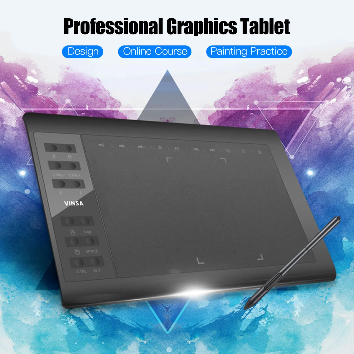 10X6 Inch Professionele Grafische Tekentablet 12 Express-Toetsen Met Voor Windows Mac Voor Het Ontwerpen Van Online Cursussen