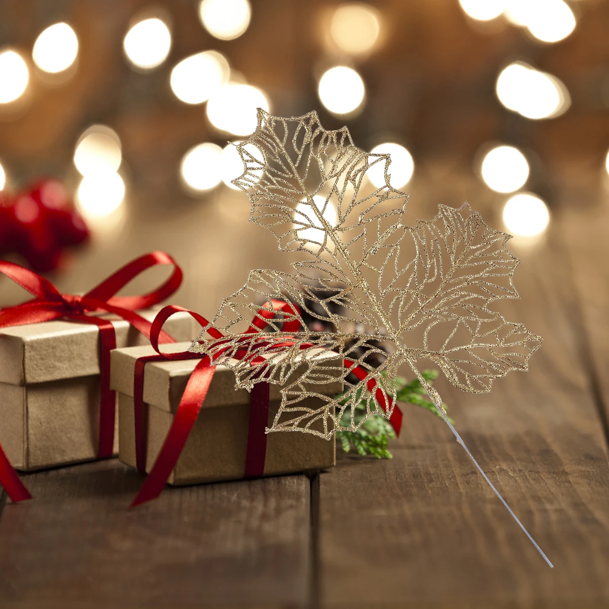 

4 PCS Christmas Decor Simulated Leaf Decoration Artificial Maple Leaves for Autumn Simulation Branch Xmas Fake Golden