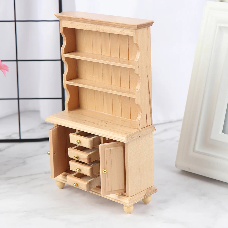 1Pcs 1:12 Dollhouse Miniature Furniture Multifunction Wood Cabinet Bookcase Bookshelf