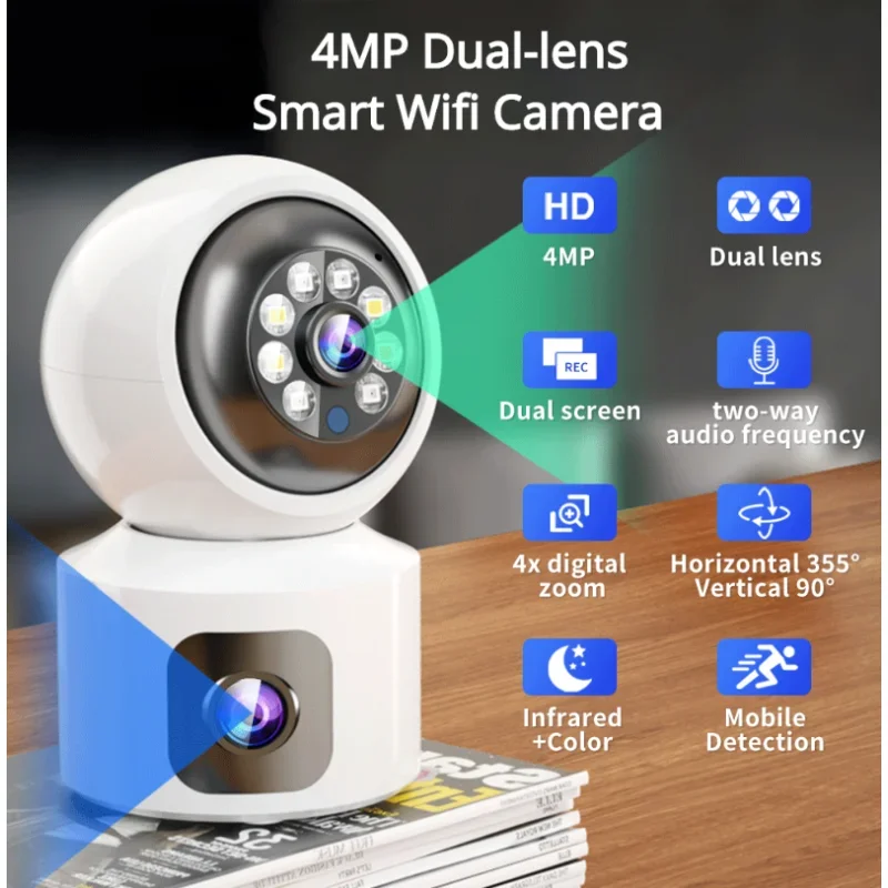 

4MP Dual Lens WiFi Camera Dual Screen Baby Monitor Auto Tracking Ai Human Detection Indoor Home secuiryt CCTV Video Surveillance