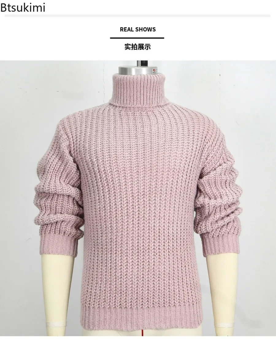 2024 Men's Warm Thickened Knitted Sweaters Pullovers High Neck Fashion Solid Autumn Winter Sweater Male Vintage Mens Clothing