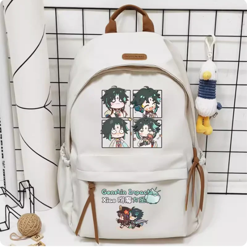 Anime Genshin Impact Xiao Sac à dos grande capacité pour filles, sac de voyage, cartable pour garçon et adolescent