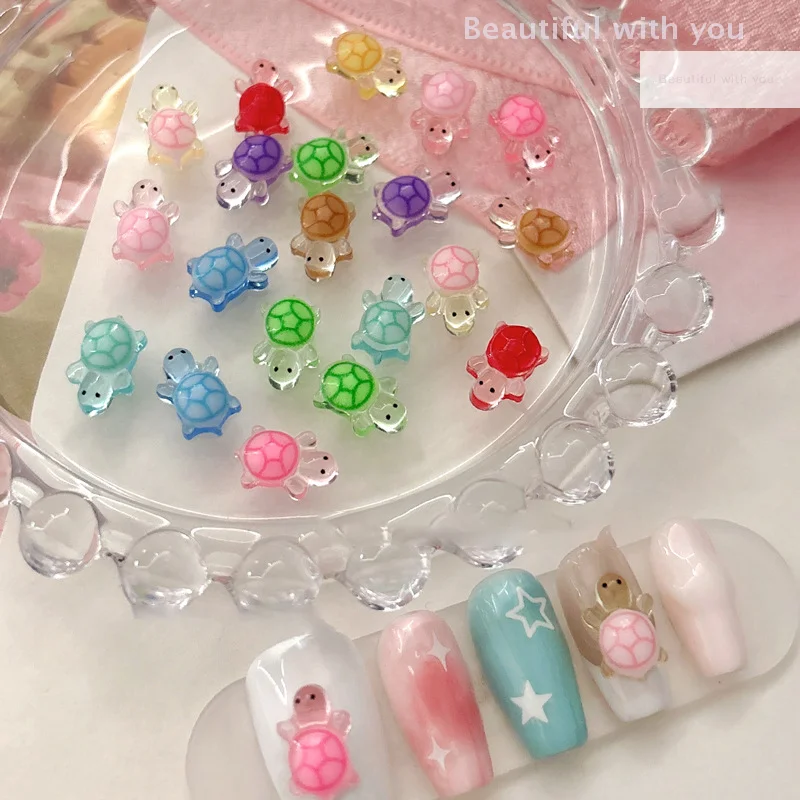 10/30 Pcs Mixed Nail Art Resin Cartoon Little Turtle Series Charms Rhinestones DIY Craft For Nail 3D Decorations Jewelry