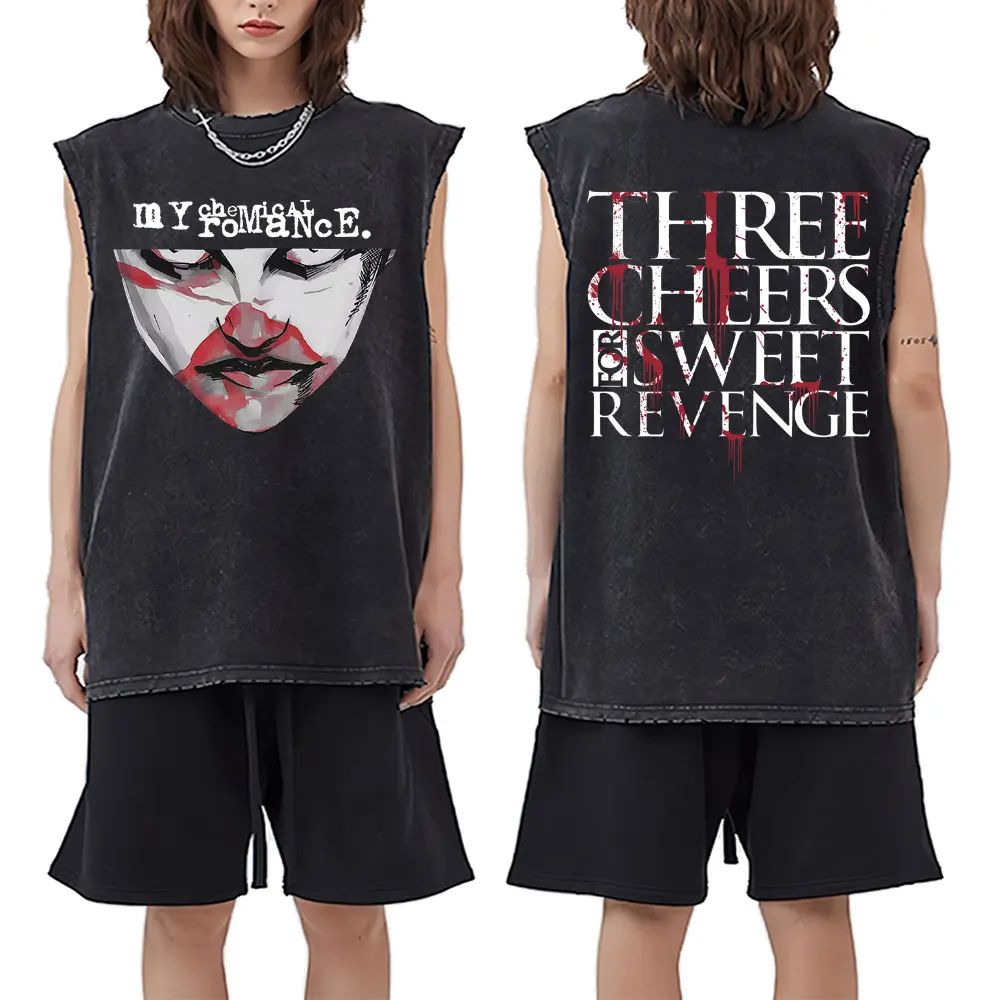 My Chemical Romance Washed Tank Tops Three Cheers for Sweet Revenge T Shirt Men Women Vintage Punk Emo Rock Band Sleeveless Vest