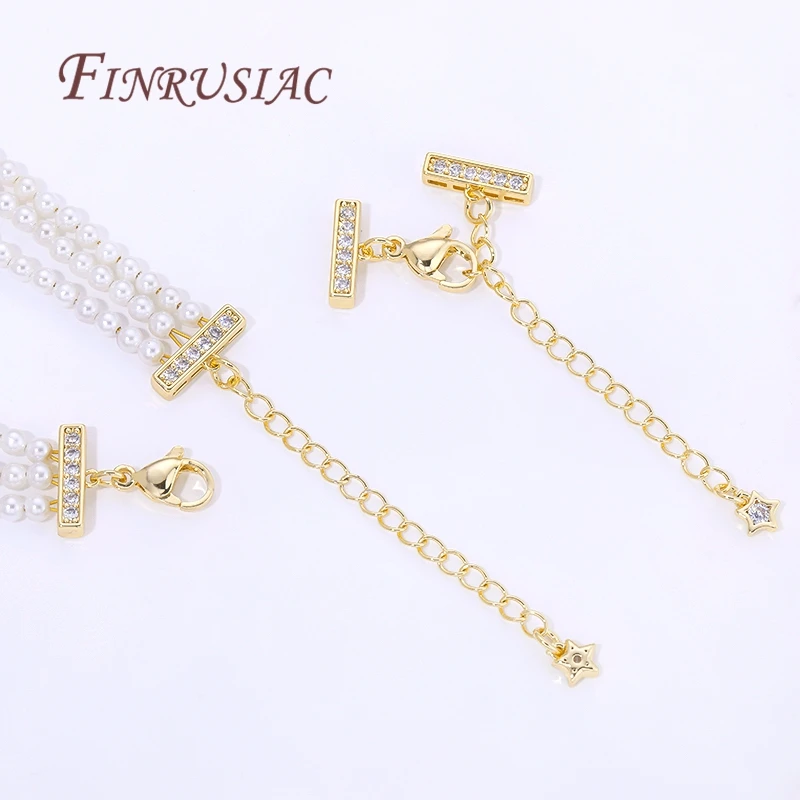 18K Gold Plated 3-row Pearl Necklaces Connectors,Extension Chain with Lobster Clasps For Jewelry Making Supplies DIY Accessories
