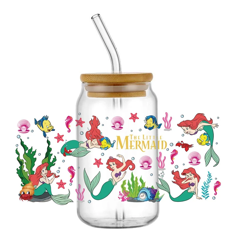 Miniso Cartoon Pretty Sea Princess Series For Libbey 16oz UV DTF Can Glass 3D Waterproof Coffee Mug Can UVDTF Wrap Wholesale