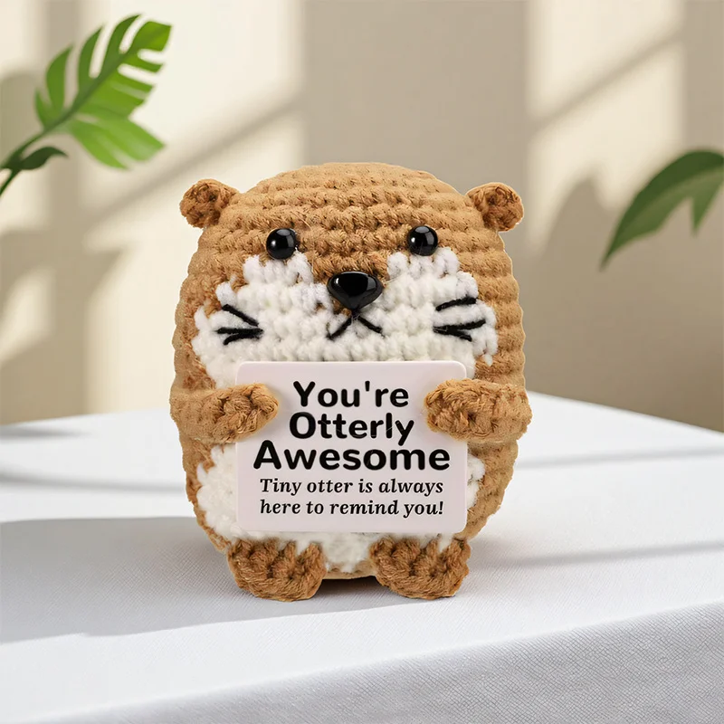 Funny Handmade Crochet Beaver Dolls Hug card Positive Inspirational Emotional Support Desktop Ornament Home Room Decoration Gift
