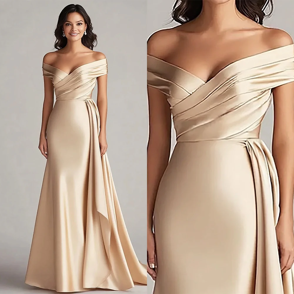 Customized V-neck Off Shoulder Floor Length Dresses for Women Party Kleider Damen Elegant Luxury Evening Dress فساتين السهرة