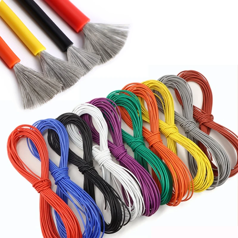 Cable de silicona Flexible de 1/5M 30 28 26 24 22 20 18 16 15 14 13 12 10 8AWG/600V cableado automotriz de batería de coche de alta temperatura