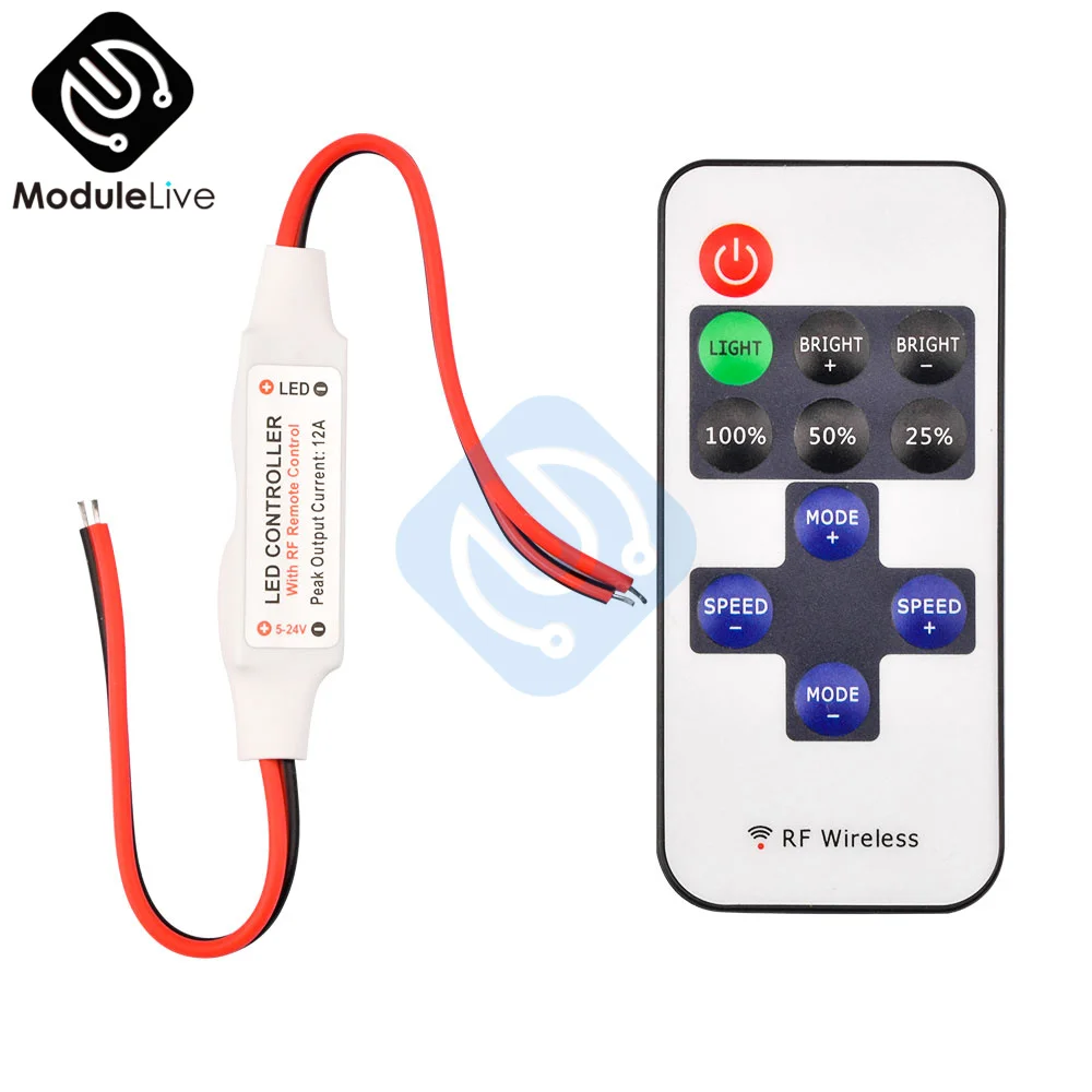 1Set 12V RF Wireless Remote Control In-line Led Strip Dimmer 10-Level Bright Speed Led Switch Module Voltage Regulator Dimmers