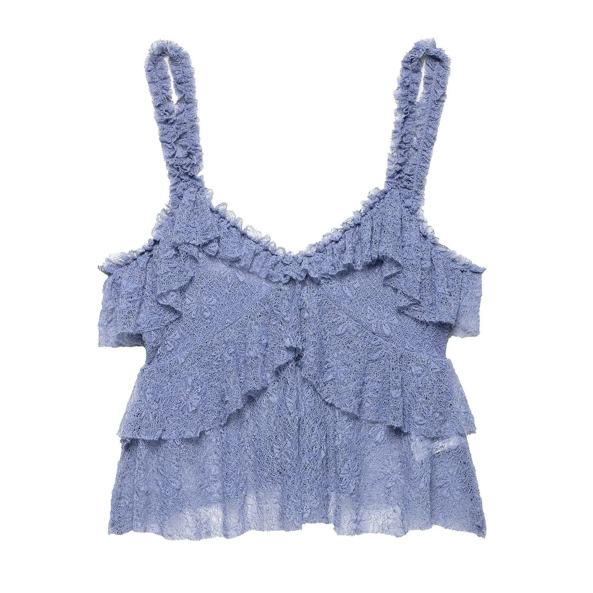 Ropa de mujer 2025, novedad de verano, conjunto de falda de medio cuerpo y Top en capas de encaje transparente